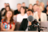 Microphone in front of an audience